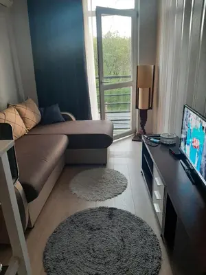 a living room with a couch and a television at Bulevar Star Apartment in Belgrade