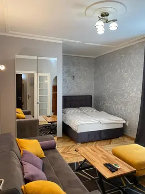 a living room with a bed and a couch at Dragon in Belgrade