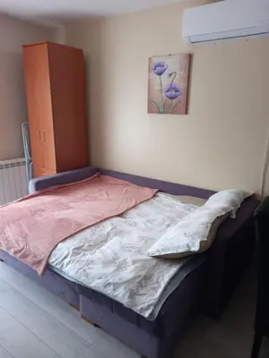 a bed in a room with a painting on the wall at Sofia Apartment in Surčin