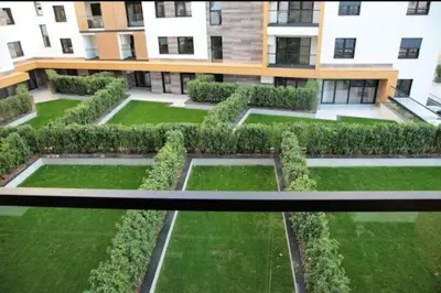 an aerial view of a courtyard in a building at Apartment SUN CITY 1 in Belgrade