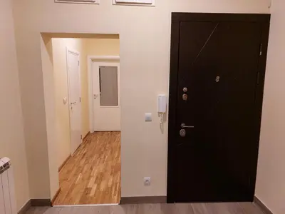 a room with a black door and a hallway at Jež in Belgrade