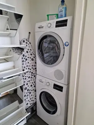 a washer and dryer in a small room at Beograd na vodi - BW ViSTA LUXURY in Belgrade