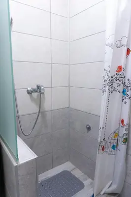 a bathroom with a shower with a shower curtain at Boulevards apartment in Belgrade