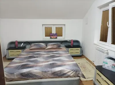 a bedroom with a bed and two night stands at Apartmani Mladenović in Kijevo