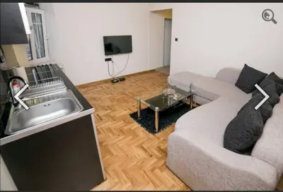 a living room with a couch and a tv at Višegradska in Sajmište