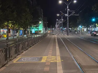 an empty city street at night with street lights at Angelina 2 in Belgrade