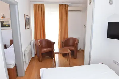 a bedroom with two chairs and a table and a bed at Apartment and Rooms In Club in Inđija