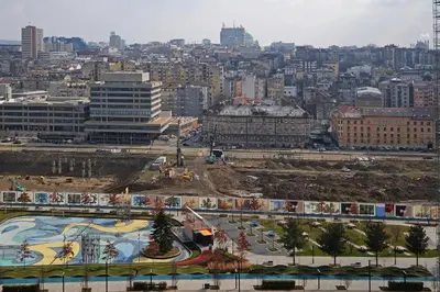 a view of a city with a construction site at Belgrade Waterfront Apartments - Arcadia in Belgrade