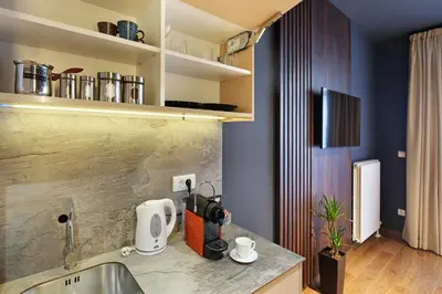 a kitchen with a sink and a counter top at Belgrade Waterfront Apartments - Arcadia in Belgrade