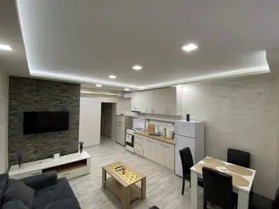 a living room and kitchen with a couch and a table at Daca 1 in Belgrade