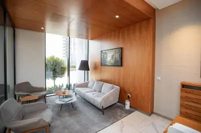 a living room with a couch and chairs at Belgrade Waterfront Apartments - River View in Belgrade
