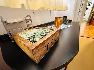 a wooden box sitting on top of a table at Blok in Sajmište