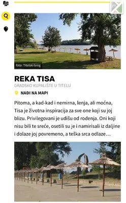 a page of a website with a picture of a beach with umbrellas at Apartman CENTAR in Titel