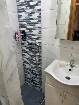 a bathroom with a shower and a sink at Apartman CENTAR in Titel