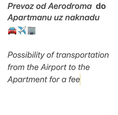 a screenshot of a text message about the airport at Delete 4 in Novi Grad