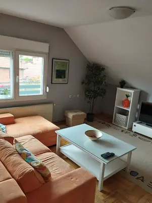 a living room with a couch and a table at Apartman Aleksandra in Smederevo
