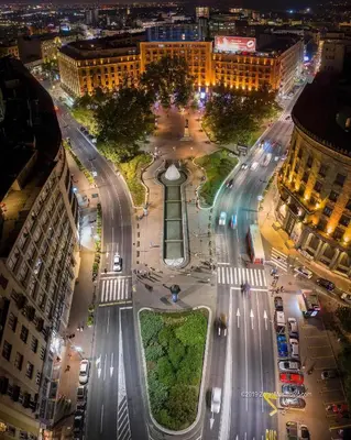 an aerial view of a city street at night at MONI Downtown Luxury Apartments in Belgrade