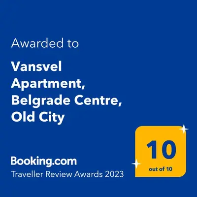 a yellow sign with the words awarded to vennel appointment belgrade centre at VANSVEL Boutique Apartment 8 in Belgrade