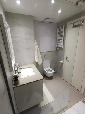 a bathroom with a toilet and a sink and a shower at Beograd na vodi -Belgrade Waterfront BW in Sajmište