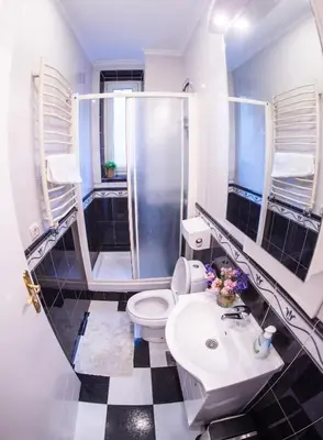 a bathroom with a shower and a toilet and a sink at Hostel Beogradjanka in Belgrade