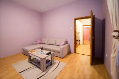 a living room with a couch and a table at Sasa's House in Belgrade