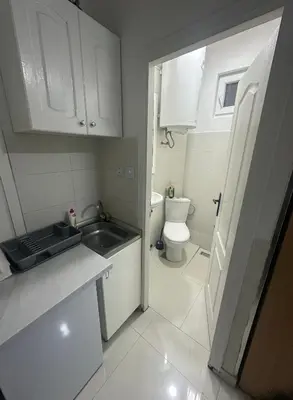 a small bathroom with a sink and a toilet at Namesten apartman na dan in Voždovac