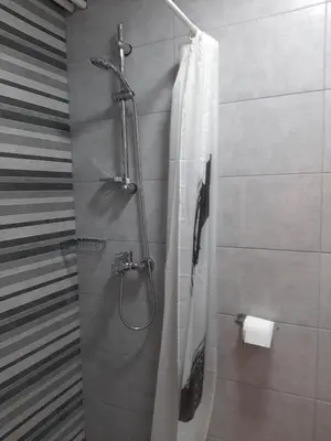 a bathroom with a shower with a shower curtain at ADA, New Belgrade in Tošin Bunar
