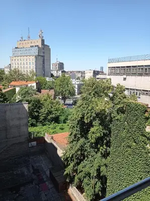 a view of a city from a balcony at KaLuMa in Belgrade