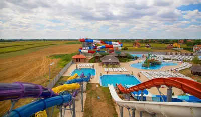 an aerial view of a water park with a water slide at S Club Resort Hotel Aqua Park and Spa in Belgrade