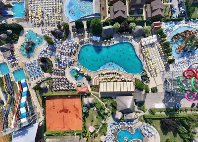 an overhead view of a pool at a resort at S Club Resort Hotel Aqua Park and Spa in Belgrade