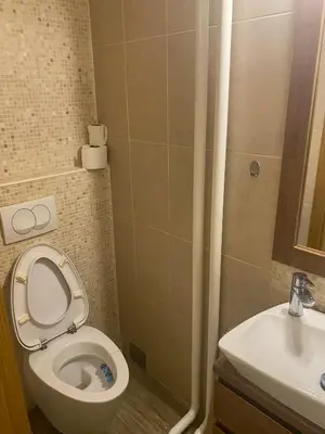 a bathroom with a toilet and a sink at Lord's Apartment in Belgrade