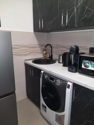 a kitchen with a dishwasher and a sink at Dorcol Sunset Apartment in Belgrade