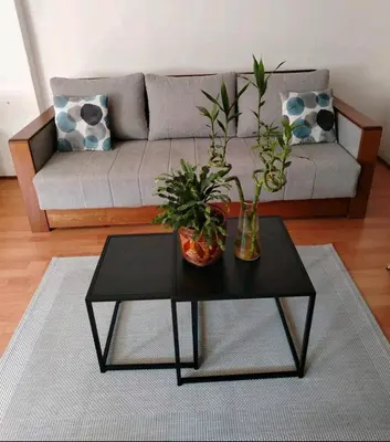 a living room with a couch and a table with plants at Apartman Oaza Olja in Belgrade