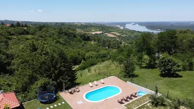 an overhead view of a swimming pool on a hill at Vila Banda in Sremski Karlovci