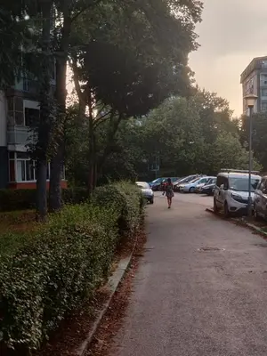 a person walking down a street with cars parked at Apartment Miljakovac in Belgrade