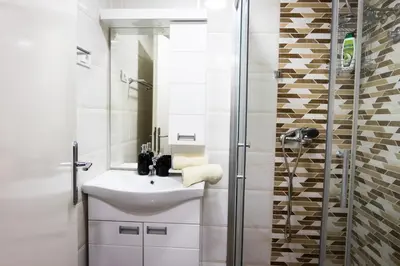 a bathroom with a sink and a shower at Apartman Janković in Arandjelovac