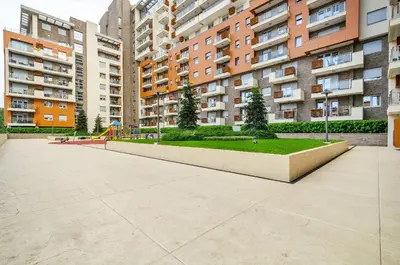 a park in a city with tall apartment buildings at A BLOK1 NEW BELGRADE in Novi Beograd