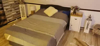 a bedroom with a bed and two night stands at Smokvica in Stari Slankamen