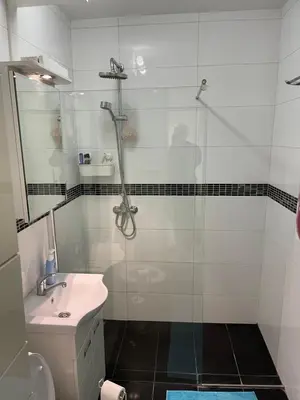 a bathroom with a shower and a sink at Milan in Belgrade