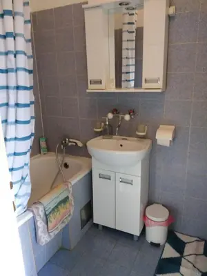 a bathroom with a sink and a tub and a toilet at Flat in Belgrade city center, 45m2 in Belgrade