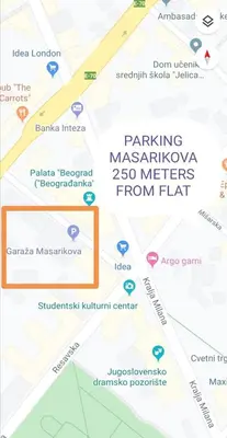 a map of the parking mandeville marsrow meters from flat at Flat in Belgrade city center, 45m2 in Belgrade