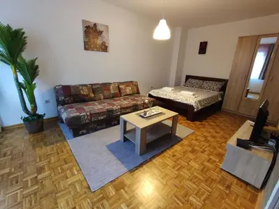 a living room with a couch and a coffee table at Banjica 2 in Voždovac