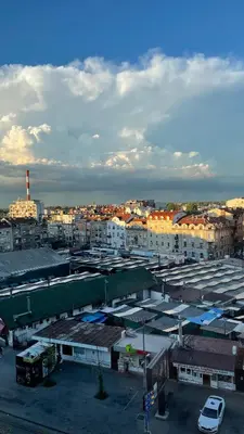 a large parking lot with a bunch of buildings at Luka 1718 Apartments in Belgrade