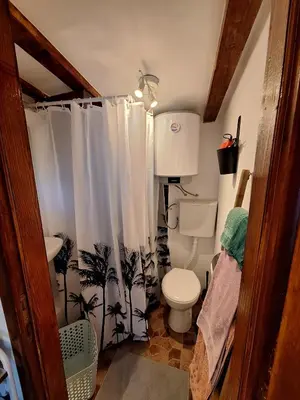 a small bathroom with a toilet and a sink at Apartment Smokva in Belgrade