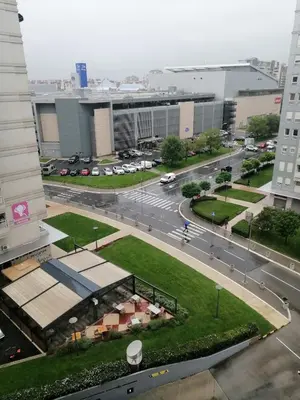a view of a street in a city with a building at Anejo Belvil in Novi Beograd