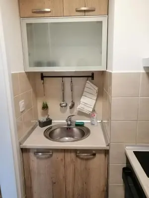 a bathroom with a sink and a mirror at Anejo Belvil in Novi Beograd