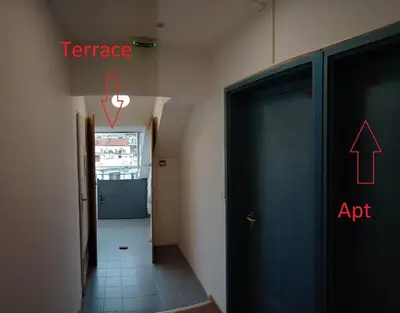 a hallway with a door with a heart next to it at MAIN SQUARE Apartment in Belgrade