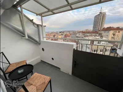 a balcony with a view of a city at CITY CENTER Apartment in Belgrade