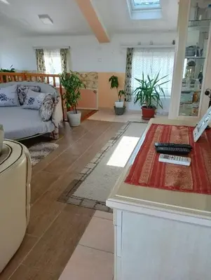 a living room with a couch and a table at Lux Apartmans-VILA MALI RAJ in Udovice