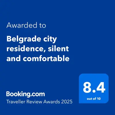 a blue sign with the words awarded to beagle city resilience silent and comfortable at Belgrade city residence, silent and comfortable in Belgrade